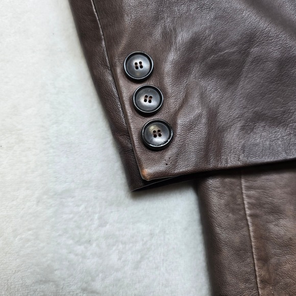 Hugo Boss Leather Blazer Jacket Mens XL 46R Brown Lamb Leather Soft! Distressed - Picture 8 of 16